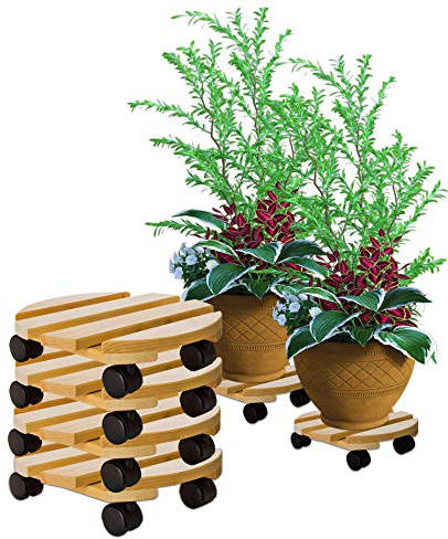 BigDean 4 Pflanzenroller rund Buchenholz massives Holz 30x30cm bis 120Kg