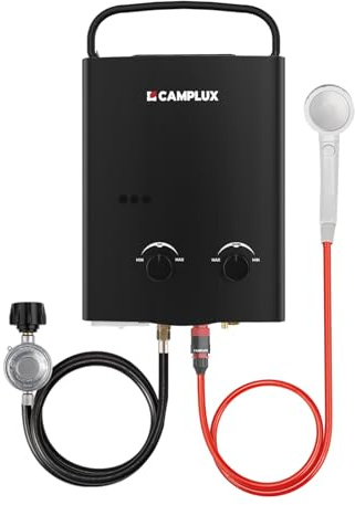 CAMPLUX 1.32 GPM Portable Water Heater, 5L Tankless Water Heater Propane Outdoor, AY132B, Black