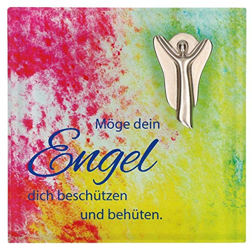 Glasquader Schutzengel aus Metall Psalm 8x8 cm Wandrelief Kerstin Stark Geschenkbox