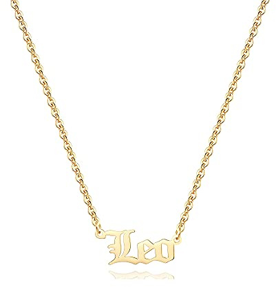 Aimber 18K Gold Plated Astrology Necklace for Women Jewelry,12 Zodiac Pendant Horoscope Constellations Necklace(Letter,Leo)