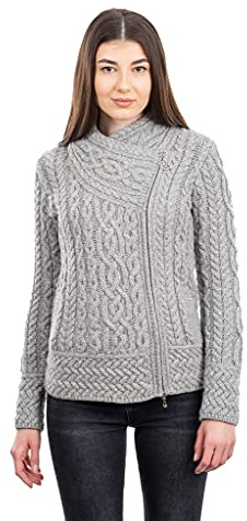 SAOL Sweater Maglione Cardigan, Grigio, XL Donna