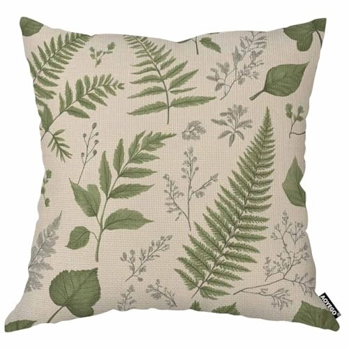 AOYEGO Green Leaves Throw Pillow Cover Herbs Fern Botanical Foliage Vegetation Nature Seeded Twig Luxury Pillow Case 18x18 Inch Decorative Men Women Room Cushion Cover for Home Couch Bed