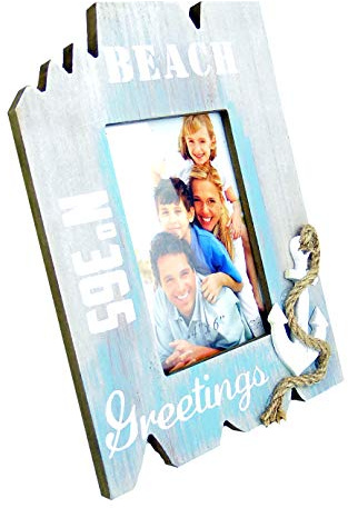 maritime Holz Serie grau-weiss ┼ Schiff/Segler ┼ Leuchtturm ┼ Rettungsring ┼ Bilderrahmen ┼ Deko - Nautic (Fotorahmen Beach 26x19x2,5cm)