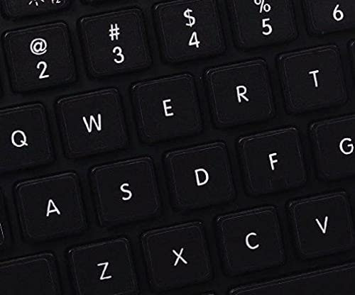 English UK Large Lettering (Upper Case) Non-Transparent White Letters/Black background - Full set replacement stickers Suitable for ANY Keyboard