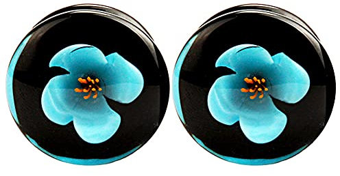 Longbeauty 2 Stück Glas Ohr Plugs 10-25mm Klar mit Blütenblätter Innen Blütenblatt Blüte Blume Piercing Körper Schmuck Tunnel Ohrschmuck Pyrexglas Dehnschmuck Expander, 12mm