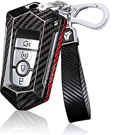 ontto Kohlefaser Autoschlüssel Hülle Passt für Ford Mustang Explorer Edge Fusion Expedition S-Max Ranger Mondeo Ecosport F-150 Schlüsselcover Schlüsselhülle Schlüsselanhänger 3 4 Tasten Rot-Schwarz
