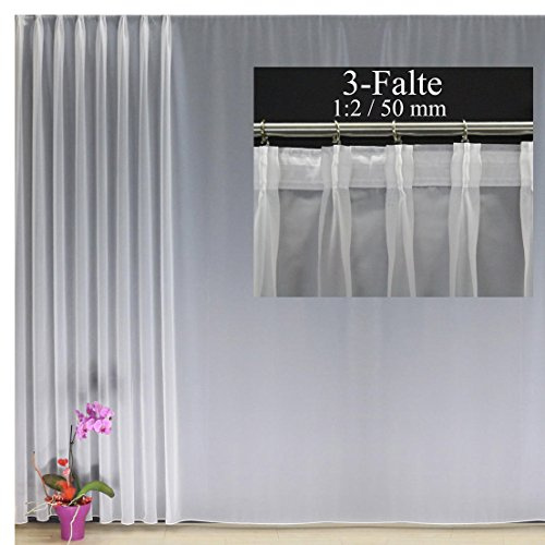 EASYHomefashion Hochwertige Fertiggardine Voile Store Deko Schal mit Faltenband Bleiband 3-Falten-KRÄUSELBAND 1:2/50 mm (größe wählbar), 170 x 400 cm (Höhe x Breite)