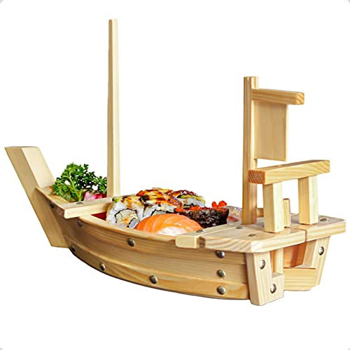 KELUNIS Hölzernes Sushi-Boot-Serviertablett Großes Sushi-Tablett Servierboot-Teller für Restaurant oder Catering-Service,80cm/32in
