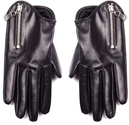 Handschuhe Frauen-Frühlings-Leder Dünne Handschuhe kurz Weibliche Lokomotive Leder Zipper (Color : Black, Gloves Size : L)