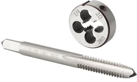 Burkit Gewindeschneider-Set für Rechtshänder, 0,6 cm - 20 UNC | 1/4 x 20 UNC Maschinengewindebohrer und runde Schneideisen, zum Schneiden oder Reparieren von Gewinden auf Metall.