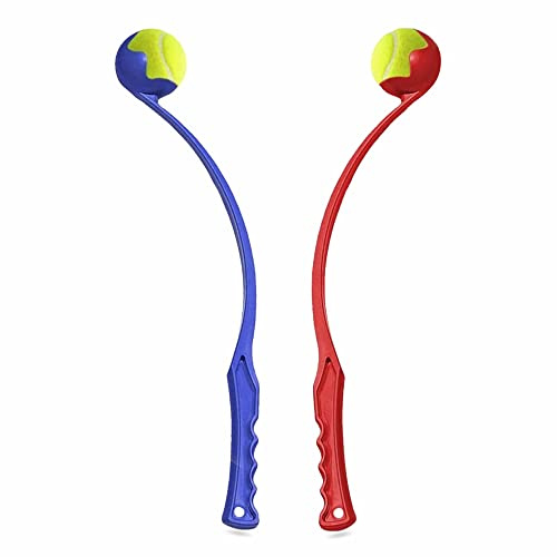 Dog Ball Launcher Hands Free Ball Thrower Dog Chase Fetch Game Tennis Ball & Launcher Toy With Long Handle Pet Toys Chucker For Pet For Dogs Exercise & Training Outdoor Assorted Color 30cm (Pack Of 1)