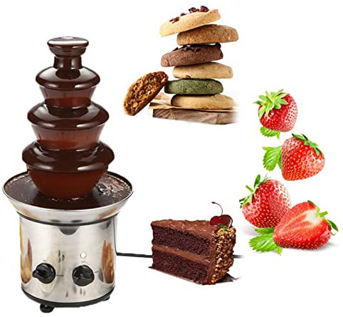 Stainless Steel 1.8kg Capacity Hot Chocolate Fondue Fountain Machine Waterfall,4 Tier DIY Electric Chocolate Fountain Machine, Perfect for Nacho Cheese, BBQ Sauce, Ranch