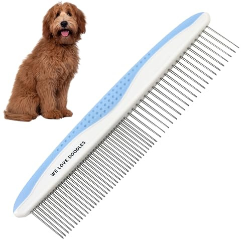 Metal Dog Grooming Comb | Removes Tangles & Matts | Dematting Pet Combs | Detangler for Matted Hair | Best Comb for Poodles, Goldendoodles, Doodles & Long Haired Dogs (Large) [We Love Doodles]