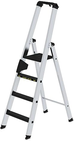 PROREGAL Stufen-Stehleiter | 250 kg | einseitig begehbar mit Clip-Step R13 | 4 Stufen | Leiter, Teleskopleiter, Trittleiter, Bockleiter, Sprossen-Doppelleiter