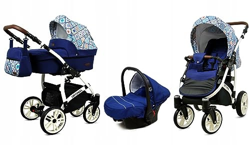BabyLux® Kinderwagen Set 3 in 1 - Optimal - incl. Babywanne, Buggy Sportsitz, Auto-Babyschale - Autositz - Kinderwagenset - Kombikinderwagen mit Wickeltasche, Regenschutz usw.