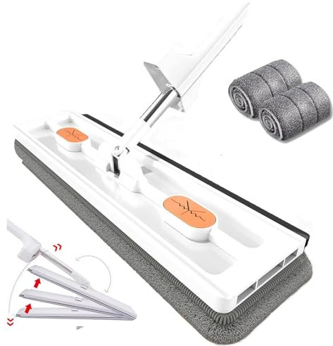 Nouveau Grand Balai Serpillère Plat,Floor Mop,Balai serpillere Microfibre pour Sol,360 Rotating Mop with Dewatering Scraper Balai Serpillère avec Compression Automatique de l'eau(Size:2 Pads,Color:Whi
