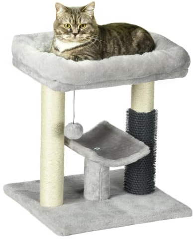 PawHut Petit Arbre à Chat Arbre à Grimper Tour de Jeux Hauteur 48 cm Poteau en sisal Gris avec Balle Suspendue Gris