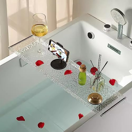 QTQHOME Acrylic Bathtub Tray Caddy With Metal Handles,clear Bathtub Tray Caddy Tub Shelf,spa Board Luxury Bathroom Bath Tub Table,waterproof Bathtub Tray Tub Rack,luxury Bath Accessory For Bathtub