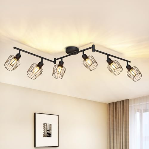 Lichtmaler Deckenstrahler Schwarz Deckenleuchte 6 Flammig Deckenspot | E14 Deckenlampe Retro Strahler Spotlampe Lang Drehbar 350° für Flur Küche Schlafzimmer Wohnzimmer(ohne Leuchtmittel)