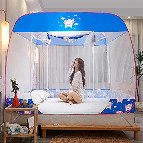 Betthimmel, Anti-Moskitonetz mit Reißverschluss, Doppeltür, Camping-Vorhang, verhindert Insektenzelt für Bett, Schlafzimmer, Outdoor, einfache Installation, Bettwäsche, blau, 180 x 200 x 165