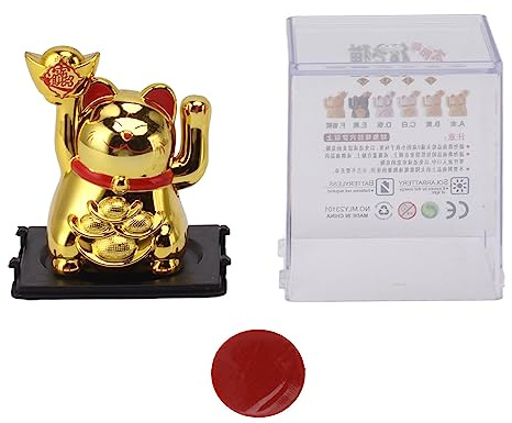 Maneki Neko Winkekatze Solar Winkende Arm Glückskatze, niedliche Glückskatze Dekofigur für Schreibtisch Wohnaccessoires Dekoration 2 Zoll (Gold)