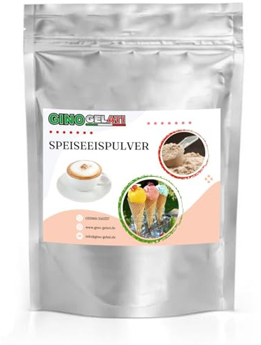 Gino Gelati Cappuccino Kaffee Eis Speiseeis Pulver 1 Kg, verschiedene Geschmackssorten, schnell und einfache Zubereitung, für Gastronomie und private Küche, Made in Germany