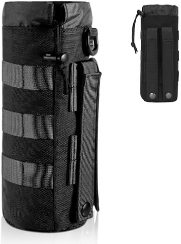 Molle Water Bottle Holder, Tactical Water Bottle Pouch, 1000D Nylon Tactical Military Pouches,Practical Molle Cup Holder,with Drawstring andMesh Bottom, for Hiking Camping Travel Sports (Black)