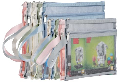 Bolsas de malla de colores con cremallera, 5 piezas A4 y 5 piezas A5 de nailon de doble capa para almacenamiento y organización de juguetes, bolsa transparente transpirable con bolsillo con asa para