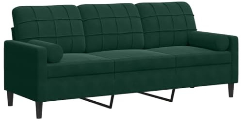 vidaXL Sofa 3-Sitzer, Couch mit Zierkissen Armlehnen Metallgestell, Polstersofa für Wohnzimmer, Loungesofa Sitzmöbel, Modern, Dunkelgrün Samt