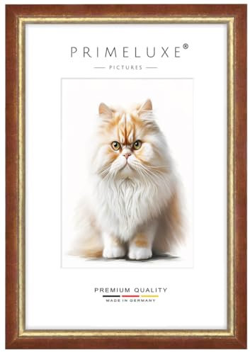 PrimeLuxe Massiv Holz Bilderrahmen nach Maß 38 x 98 cm in Rot Gold | Größe wählbar | mit entspiegeltem Acrylglas | Rahmen für Poster | Puzzle | Foto collage
