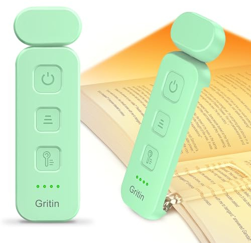 Gritin Leselampe Buch Klemme, Wiederaufladbare Buchlampe mit 7 LEDs -Cyan | 3 Farbtemperatur & Stufenlos Dimmbare Klemmleuchte mit Extra 5 Helligkeitsstufen Modi, Lange Laufzeit Leselicht