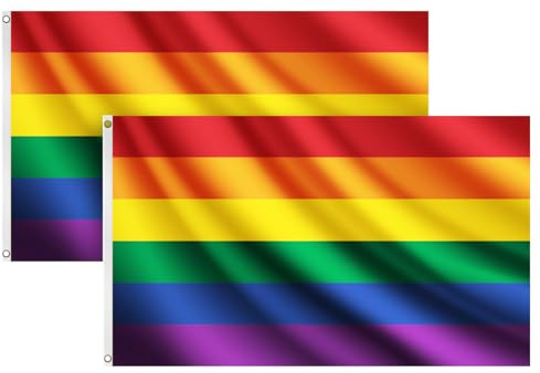 COCOSY 2 Stück Regenbogen Fahne - 90 x 150 cm 100% Polyester LGBT Flagge mit Messing-Ösen - Wetterfeste & Langlebige für Sport & Feierlichkeiten