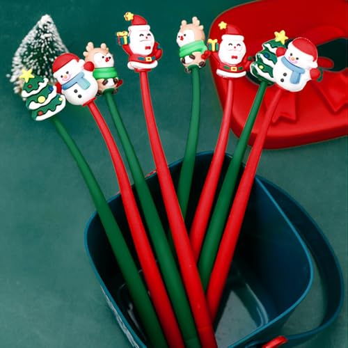 Anyingkai 8 Stück Gelschreiber Weihnachts 0.38mm,Kugelschreiber Weihnachtsmann Set,Kugelschreiber Weihnachten Siliko,Weihnachtsstifte für Gastgeschenke Weihnachten, Weihnachtsgeschenke Kleinigkeiten