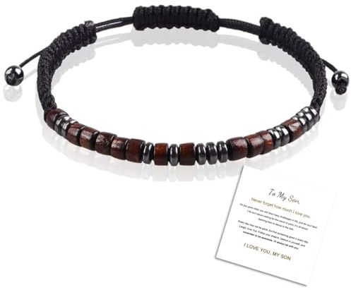 IKOPFLN Código Morse pulsera para el hijo,regalo para el hijo, de vuelta a los regalos de la escuela, de madera de cuerda pulsera,cumpleaños de Navidad