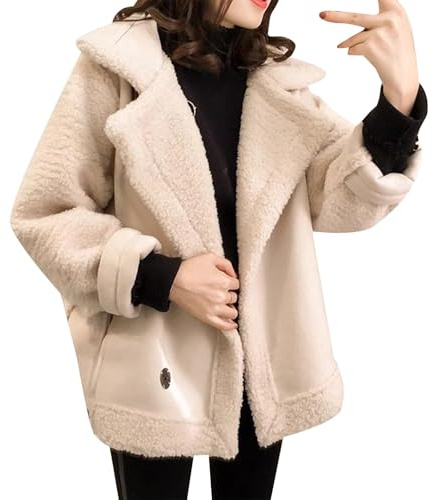 Cexiakong Leder Jacke Damen Gefüttert Warm Lederjacke Damen Winter Innenfutter Winterjacke Frauen Vintage Fellkragen Lederjacke Innen Mit Fell Fleece Motorrad Jacke Reißverschluss
