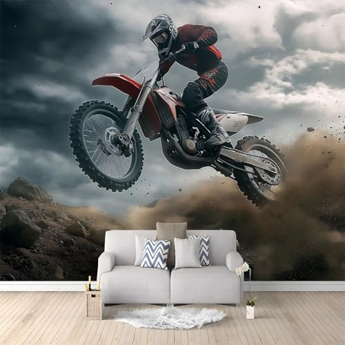 Fotomurale Carta da Parati Fotografia Motocross 200 x 140 cm Fotomurali Murale 3D Poster Gigante Moderna, Carta da Parati Decora per Camera Letto, Soggiorno, Stanza dei Bambini