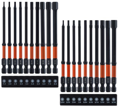 SPEEDWOX 20PCS Impact Hex Head Allen Wrench Drill Bit Set Metric & SAE | 1/4 Hex-Shank, S2 Alloy Steel, Magnetic Tips, 4 Long Allen Wrench, Extension Socket Storage Box, Impact Drive