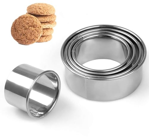 Cookie Cutter, 5pcs Round, Circle, 5.4/6.2/7.1/7.8/8.4cm, Non-Stick Coated, Easy to Use & Clean, Sturdy Stainless Steel