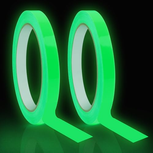 Foyods Lot de 2 rouleaux de ruban adhésif lumineux - 10 mm x 10 m - Étanche - Fluorescent vert - Pour décoration de nuit, escaliers, murs et panneaux de sortie de secours
