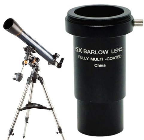 Barlowlinse Für Teleskop Mondfilter aus Metall, mehrfachvergütet, mit | 5X Barlowlinse Vergrößerung für 5x Barlow-Linse Teleskop-Okular planetare visuelle Beobachtung Astrokam