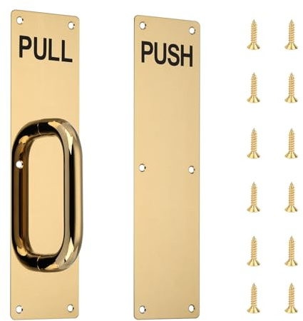 GINZER Push Pull Door Handle Set, Commercial Heavy Duty Sliding Door Handles, Perfect for Garage Restaurant & Business Place，300 X 80 mm（Gold）