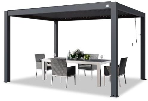 PRIMEYARD Pérgola 3x4 m Postes de Aluminio con Techo de Lamas de Aluminio pabellón de jardín Antracita