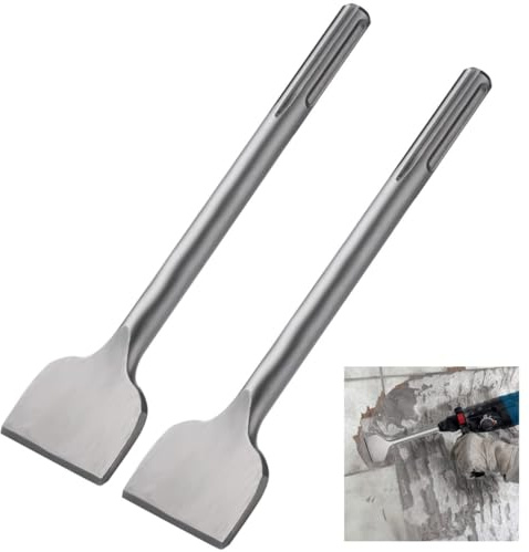 Cinceles de pala de 2 piezas para eliminación de azulejos, acero cromado de 11.02 x 2.95 pulgadas para cemento, hormigón, ladrillo, piedra, compatible con taladros de martillo