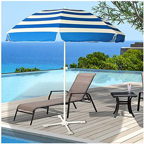 CRBUDY Parasol de Plage Rond de 220 cm (7,2 pi) avec 8 Baleines et mât en Fer, Protection Solaire UV50, pour café, Piscine et Balcon (Rayures Bleues)