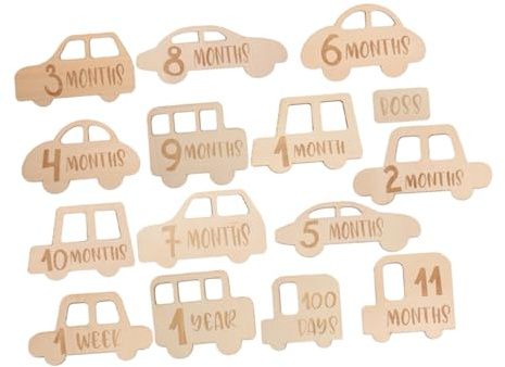 Cartes Étapes Bébé en Bois Beige 15 Pièces pour Photos | Tranches Mensuelles, Décor Chambre Bébé et Baby Shower, Accessoires Photo pour -nés