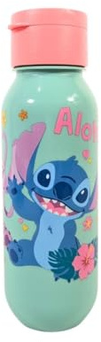 My sweety pop - Gourde enfant 500 ml plastique – Bouteille réutilisable légère 21x6 cm – Bouteille pour école, sport, sorties – Fermeture sécurisée (Stitch - Bleu/Rose)