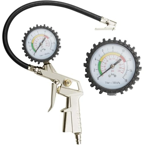 Manomètre De Pression Des Pneus Avec Gonfleur, Cadran 0-220 PSI, Avec Tuyau En Caoutchouc, Compatible Avec Compresseur De Pompe À Air Pour Voitures, Motos, Accessoires De Pression Des Pneus De Voiture