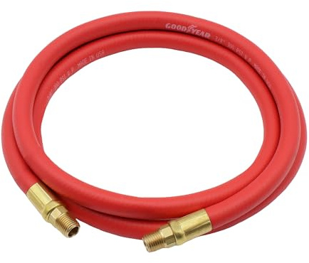 Goodyear 6' x 3/8 Hybrid Air Hoses - 300 PSI Working Pressure - 1200 PSI Working Pressure - Kink Free - 100% Brass 1/4 NPT Fittings - Made in USA