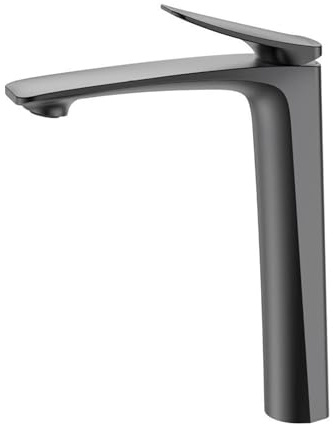 Rubinetto miscelatore alto per bagno elegante grigio – Rubinetto monocomando caldo e freddo per lavabo da appoggio – Design moderno per casa e cucina