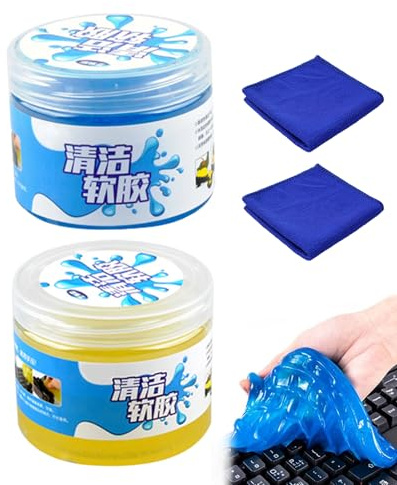 Donvuka 400g Auto Reinigungsgel Tastatur mit Zwei Handtücher, Schleim Reiniger, Auto Innenraum Reinigungsknete, Saubergeist Staubreiniger für Reinigung PC Tablet Laptop Tastaturen
